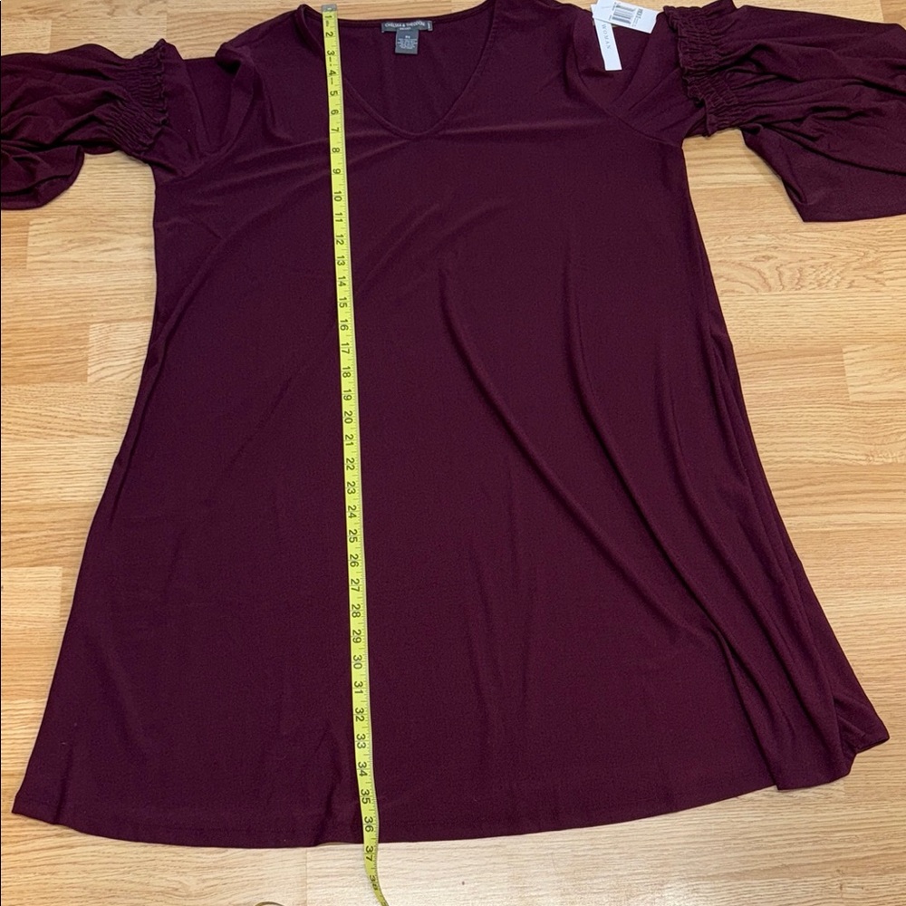 Chelsea & Theodore Women’s 0X Burgundy V-Neck Bell Sleeve Swing Dress A-Line NWT - Picture 5 of 9